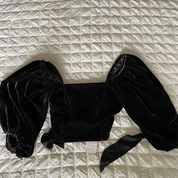 Free People Marie velour puff sleeve crop top - Picture 5 of 12